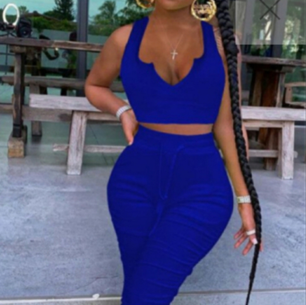 Blue two piece stack pants set